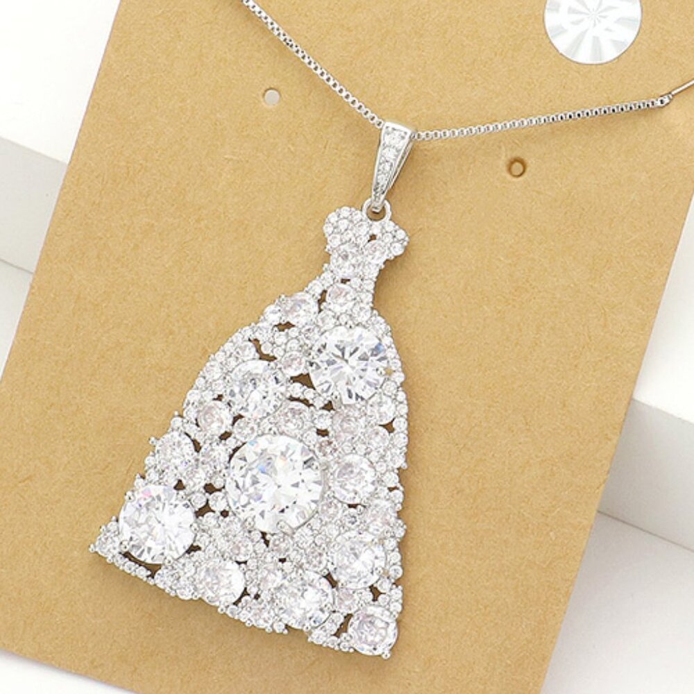 Silver CZ Dress Pendant Necklace
